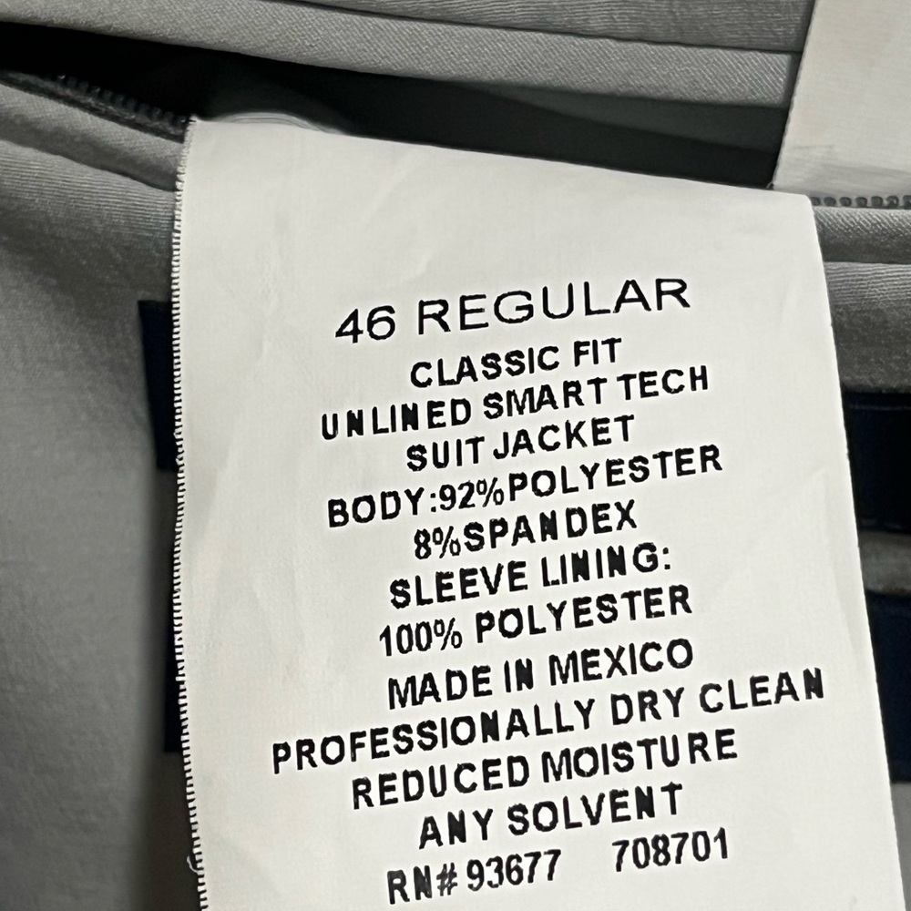 STAFFORD Light Grey Men's SMART TECH JACKET Blazer - Classic Two-Button SIZE 46R - Picture 10 of 12
